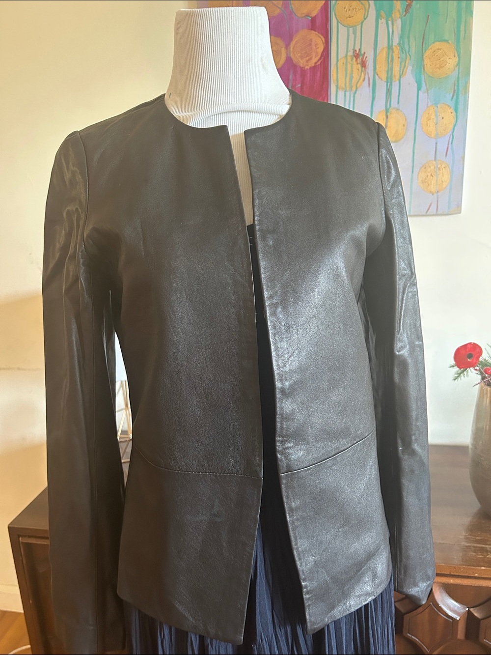 Vince Black Leather Open-Front Jacket